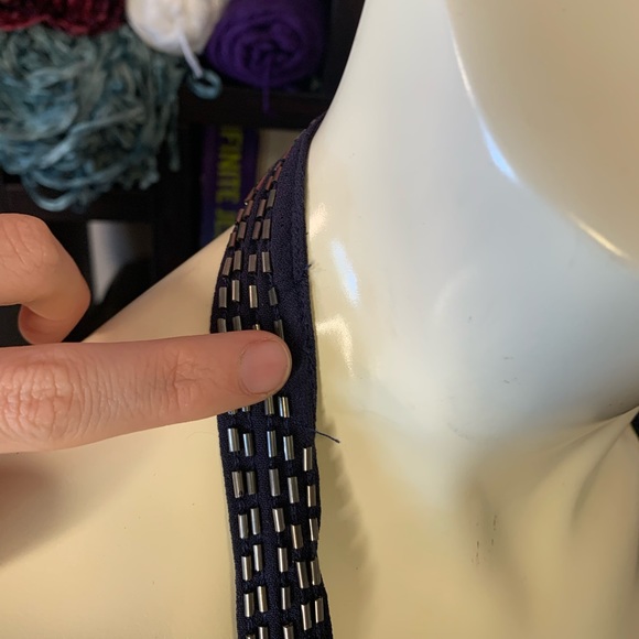 Free People Navy Blue Beaded Cutout Mini Club Dress - Picture 10 of 13